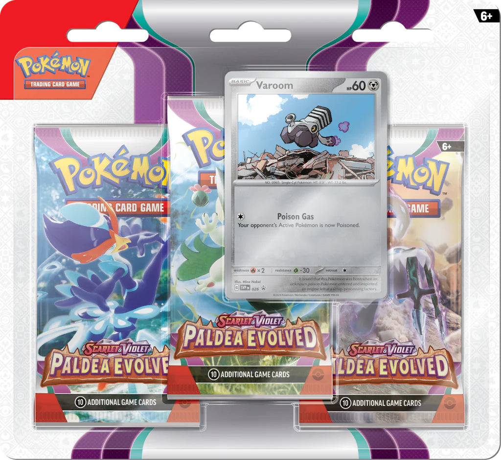 Pokemon TCG Scarlet & Violet Paldea Evolved 3 Pack Blister Pack Varoom/Tiktatink